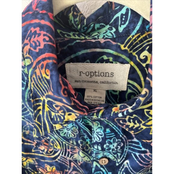 R-options Mens Blue and Green Batik Pattern Button Down Shirt Size XL - Picture 3 of 9